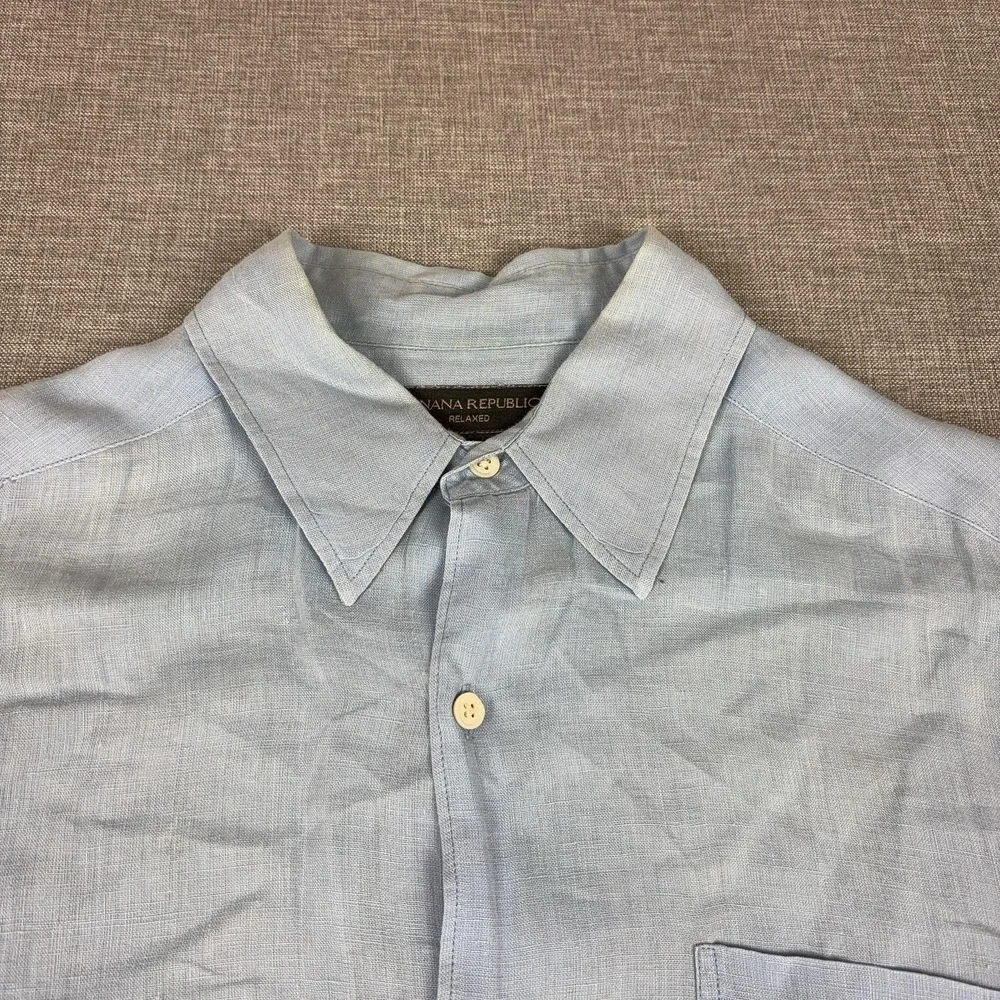 Banana Republic Shirt Mens Large Blue Long Sleeve Linen Button Up Relaxed Fit